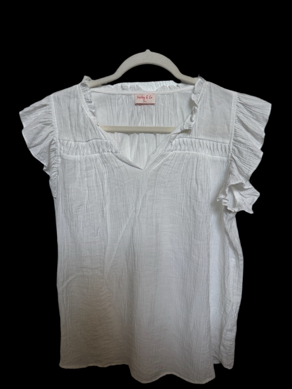 Halter & Co White Ruffle-Sleeve V-Neck Blouse